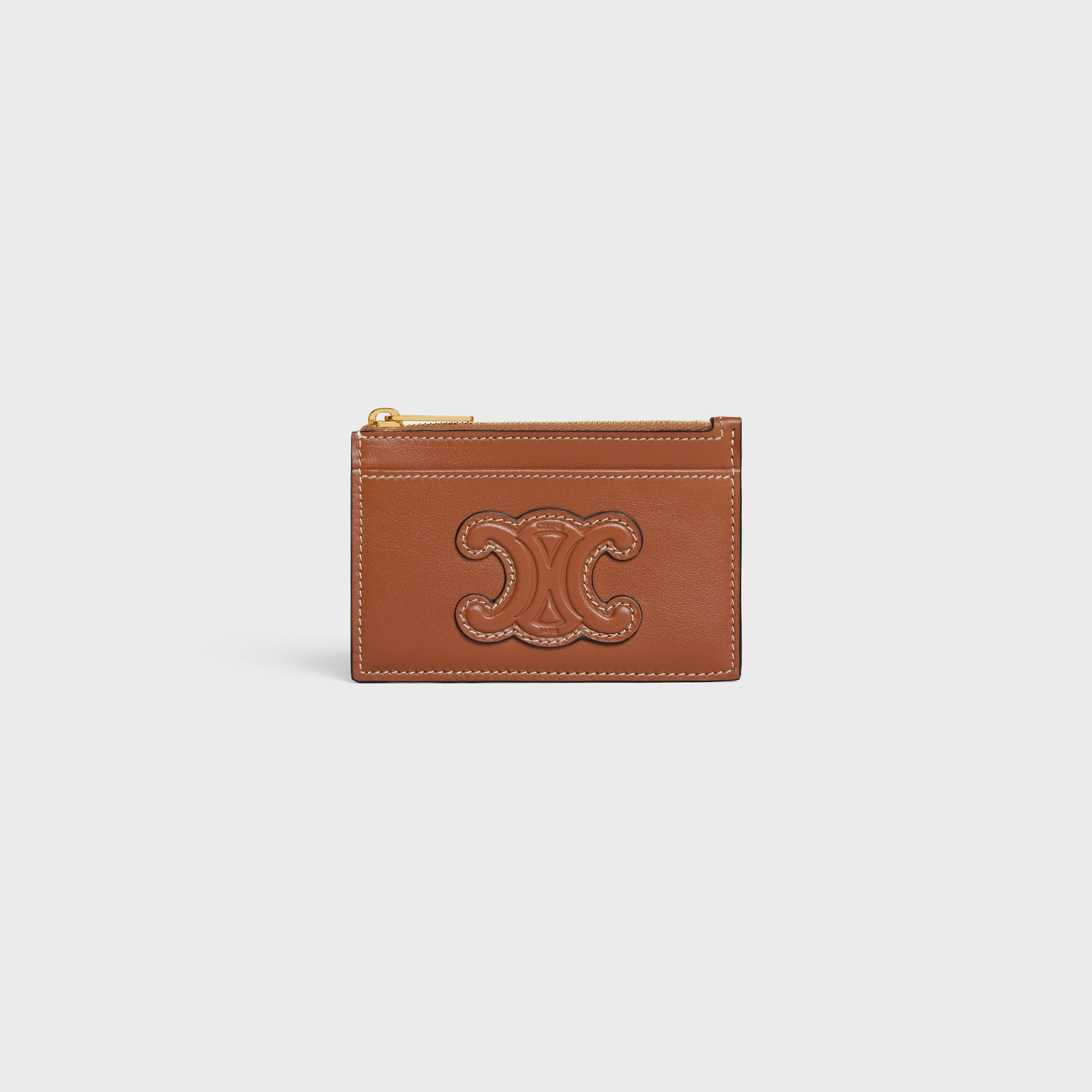 ZIPPED CARD HOLDER CUIR TRIOMPHE IN SHINY CALFSKIN TAN - Image 1